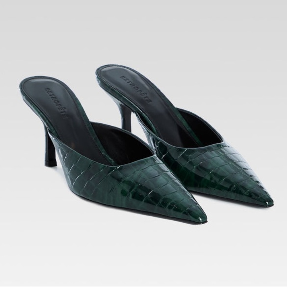 RETROFÊTE Francesca Leather Mules - Pine Croco